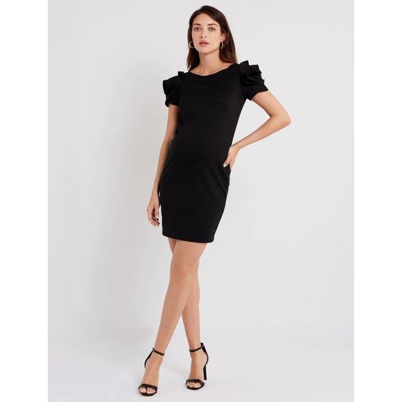 Pietro Brunelli Black Capri Designer Rose Ruffle Sheath Maternity Dress Medium - Picture 1 of 5